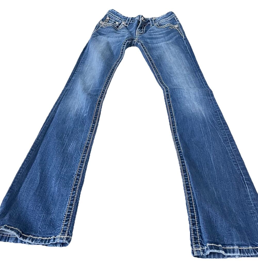 Miss Me Signature Rise Boot Cut Jeans Womens 27 Rhinestone Embellished